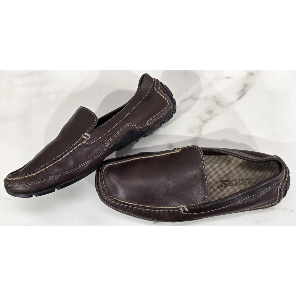 Rockport Driving Loafers Men 9.5 W Brown Leather Moccasin Washable Casual Resort